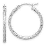 Image of 26.5mm 14k White Gold Polished and Satin Diamond-cut 2.00mm Hoop Earrings TC1048W