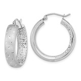 Image of 26.11mm 14k White Gold Polished Satin and Diamond-cut In/Out Hoop Earrings TF1046W
