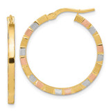 Image of 27mm 14K Yellow Gold w/White & Rose Rhodium Polished & Satin Hoop Earrings TF1974