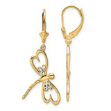 Image of 41mm 14K Yellow Gold & White Rhodium Diamond-cut Dragonfly Leverback Earrings TM798