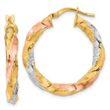 Image of 28.7mm 14K Yellow Gold with Rose & White Rhodium Polished Twisted Hoop Earrings TF2089