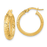 Image of 20.79mm 14K Yellow Gold Polished and Diamond-cut Inside and Out Fancy Hoop Earrings TC1023