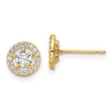 Image of 7.25mm 14K Yellow Gold CZ Halo Stud Earrings