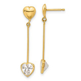 Image of 32mm 14K Yellow Gold CZ Heart Dangle Earrings