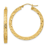 Image of 36.18mm 14K Yellow Gold Satin Diamond-cut Hoop Earrings