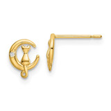 Image of 7.62mm 14K Yellow Gold CZ Cat on the Moon Post Earrings