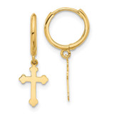 Image of 22.7mm 14K Yellow Gold Hinged Dangle Cross Hoop Earrings