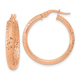 Image of 25.79mm 14K Rose Polished and Diamond-cut Fancy Hoop Earrings
