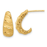 Image of 12mm 14K Yellow Gold Satin and Diamond-cut J-Hoop Earrings