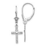 Image of 31mm 14K White Gold Mini Cross with Heart Leverback Earrings