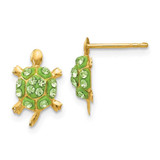 Image of 12mm 14K Yellow Gold Light Green Crystal Turtle Post Earrings