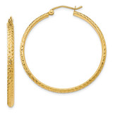 Image of 37mm 10k Yellow Gold Diamond-cut 2.8x37mm Hollow Hoop Earrings
