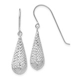 Image of 29mm 14K White Gold Diamond-cut Puff Tear Drop Dangle Earrings