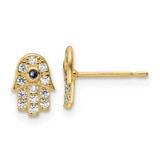 Image of 8.1mm 14K Yellow Gold CZ & Blue Glass Stone Hamsa Post Earrings
