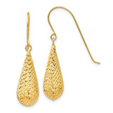 Image of 29mm 14K Yellow Gold Diamond-cut Puff Tear Drop Dangle Earrings