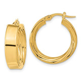 Image of 22.15mm 14K Yellow Gold Polished and Textured Inside Hoop Earrings