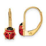 Image of 14.5mm 14K Yellow Gold Polished Enameled Ladybug Leverback Earrings