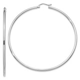 Image of 65mm 14k White Gold Polished 2x65mm Lightweight Tube Hoop Earrings