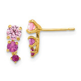 Image of 10.6mm 14K Yellow Gold Madi K Polished Pink and Red CZ Post Earrings