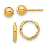 Image of 14K Yellow Gold Polished 5mm Ball and Hinged Hoop Earrings Set