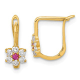 Image of 11.75mm 14K Yellow Gold Polished Red and White CZ Flower Hoop Earrings