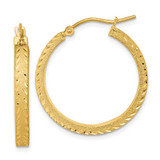 Image of 26.49mm 14K Yellow Gold Polished Satin Diamond-cut Fancy Hoop Earrings