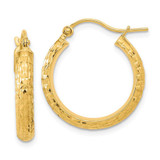 Image of 20.62mm 14K Yellow Gold Polished and Textured Diamond-cut Hoop Earrings