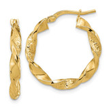Image of 14K Yellow Gold Polished and Textured Twisted 3mm Hoop Earrings