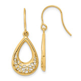 Image of 31.5mm 14K Yellow Gold Polished Floral Teardrop Shepherd Hook Earrings