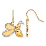 Image of 25.3mm 14K Yellow Gold and White Rhodium Diamond-cut Bee Dangle Earrings