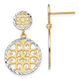 Image of 28mm 14K Yellow Gold & Rhodium Diamond-cut Circles Dangle Post Earrings