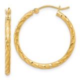 Image of 26.5mm 14K Yellow Gold Polished and Satin Diamond-cut 2.05mm Hoop Earrings