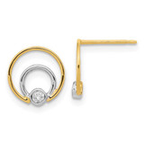 Image of 10mm 14K Yellow Gold Polished White Rhodium CZ Double Circle Post Earrings