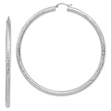 Image of 82.5mm 14k White Gold Diamond-cut 4x80mm Lightweight Round Tube Hoop Earrings