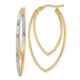 Image of 36.4mm 14K Yellow Gold Polished and Rhodium Diamond-cut V Shape Hoop Earrings