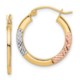 Image of 21mm 10K Yellow Gold White & Rose Rhodium Diamond-cut 2.5x20mm Hoop Earrings