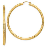 Image of 72.5mm 14K Yellow Gold Diamond-cut 4x70mm Lightweight Round Tube Hoop Earrings