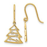 Image of 22mm 14K Yellow Gold Polished CZ Christmas Tree Shepherd Hook Dangle Earrings