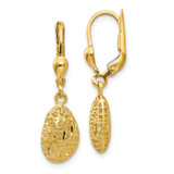 Image of 31mm 14K Yellow Gold Polished Diamond-cut Satin Puff Dangle Leverback Earrings