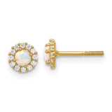 Image of 5.3mm 14K Yellow Gold Polished CZ and Created Opal Circle Screwback Post Earrings
