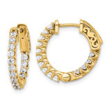 Image of 17.9mm 14K Yellow Gold .84ct. 28-2.0mm In/Out Hoop w/ Safety Clasp Diamond Earrings