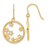 Image of 27.5mm 14K Yellow Gold and White Rhodium Diamond-cut Stars in Circle Dangle Earrings