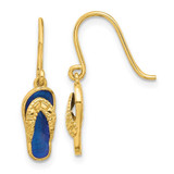 Image of 22mm 14K Yellow Gold Polished Blue Enameled Flip Flop Shepherd Hook Dangle Earrings