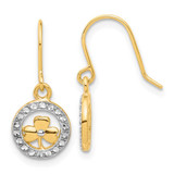 Image of 20mm 14K Yellow Gold and White Rhodium Diamond-cut Clover in Circle Dangle Earrings