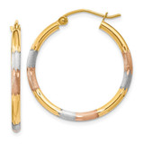 Image of 22mm 14K Yellow Gold w/White and Rose Rhodium 2mm Satin & Diamond-cut Hoop Earrings