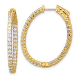 Image of 32.4mm 14K Yellow Gold 2.3ct 66-2.0mm In/Out Oval Hoop w/ Safety Clasp Diamond Earrings
