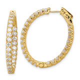 Image of 33.1mm 14K Yellow Gold 3.1ct 52-2.5mm In/Out Oval Hoop w/ Safety Clasp Diamond Earrings