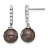 Image of 25.25mm 14K White Gold 9-10mm Round Black Tahitian Cultured Pearl .20ctw Diamond Earrings