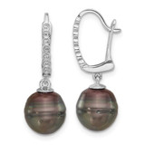 Image of 27mm 14K White Gold 9-10mm Round Black Tahitian Cultured Pearl and .07ctw Diamond Earrings