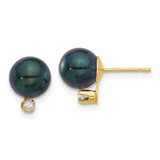 Image of 10.3mm 14K Yellow Gold 7-8mm Round Black Cultured Akoya Pearl and .10ctw Diamond Post Earrings